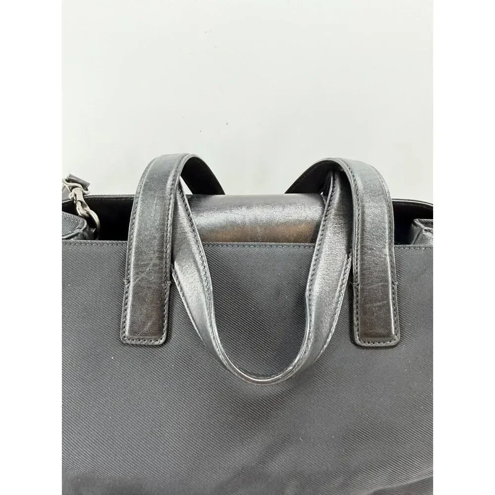 Coach Mercer Satchel 7400 Black Twill Leather Trim Shoulder Crossbody Bag